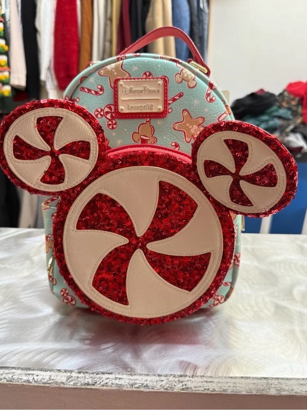 Loungefly Kids Mint & Red Peppermint Mickey Mini Backpack